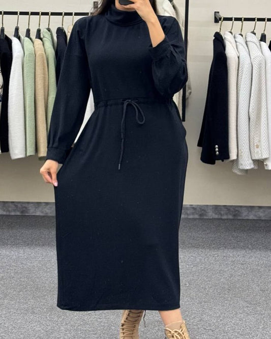 CH 582 Chakoor Cozy Drawstring Long Winter Frock Top for Women