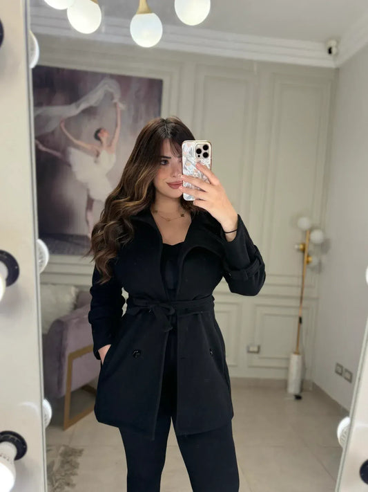 CH 623 Chakoor Women’s Elegant Fur Cuff Belted Cape Coat – Winter Fleece