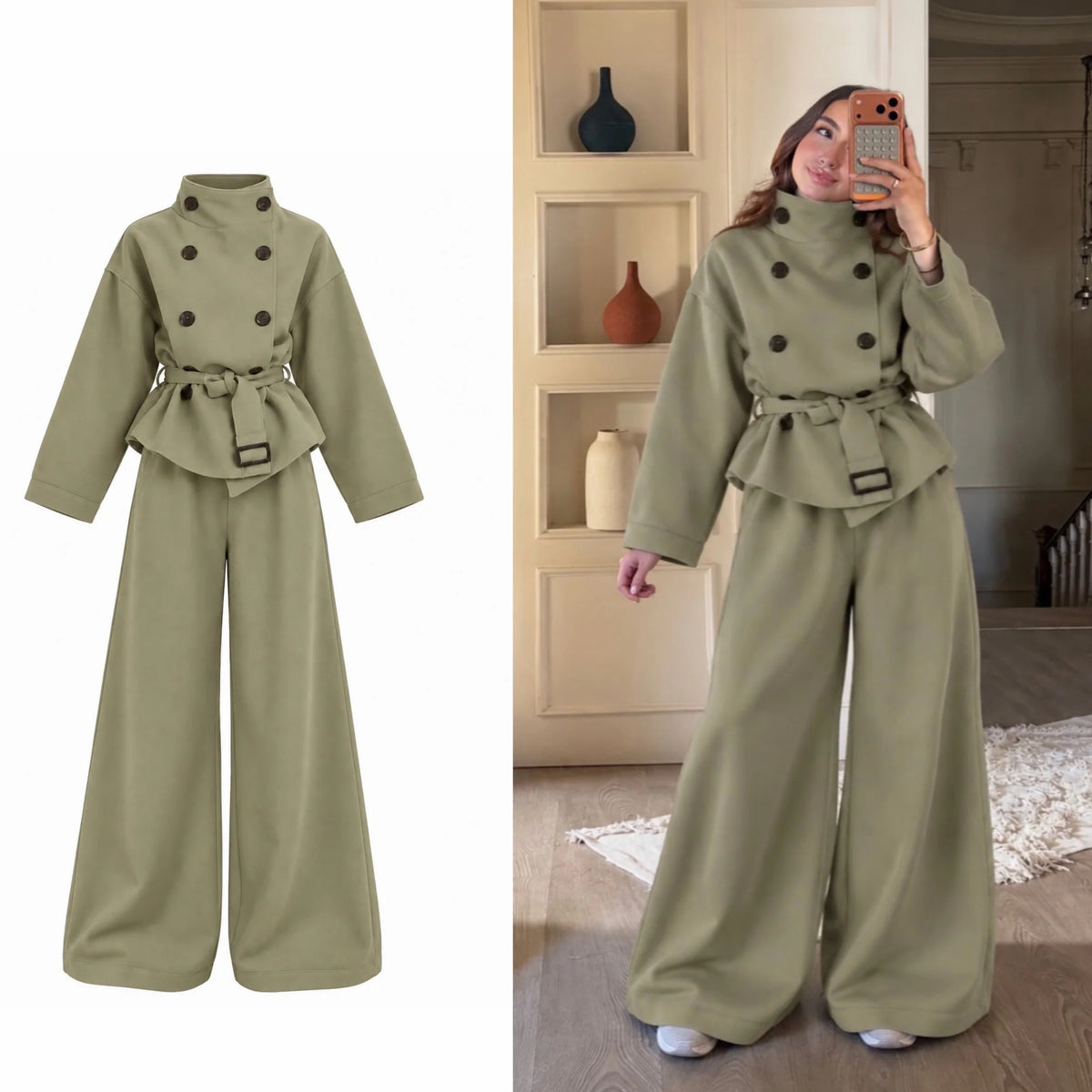 CH 6149 |Chakoor| Button-Front Belted Fleece Co-Ord Set