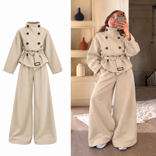 CH 6149 |Chakoor| Button-Front Belted Fleece Co-Ord Set