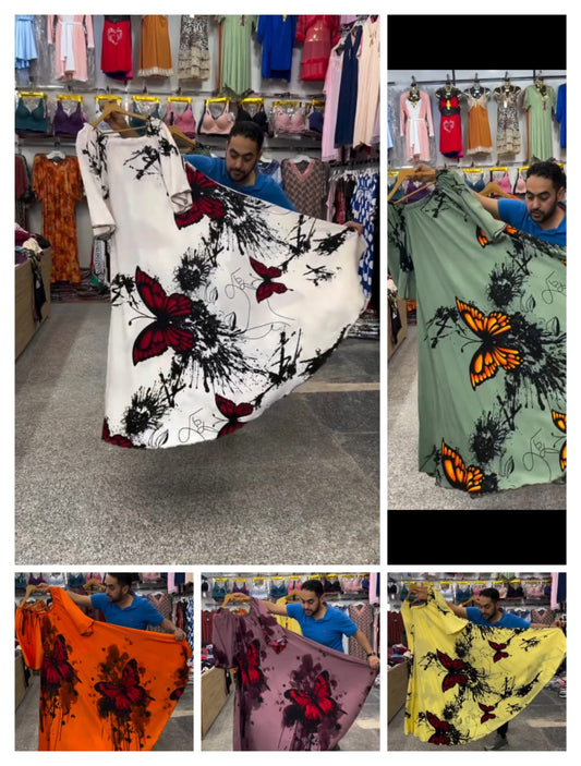 CH # 554 Chakoor Butterfly Printed A-Line Long Frock