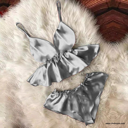 chakoor Women V-Neck Eyelash cami Bowknot Shorts Set CHK # P46