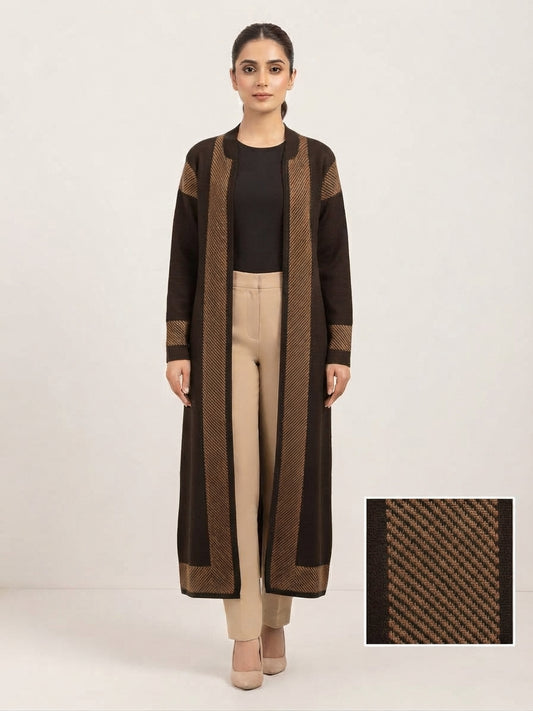 SL 5014 |Chakoor| Espresso Stripe Long Cardigan Co-Ord Set