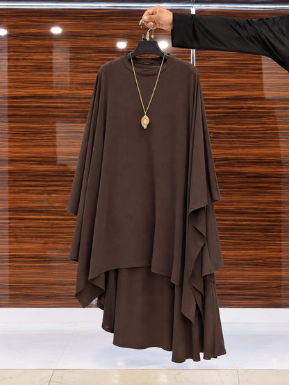 Chakoor Royal Mocha Draped Luxe Co-Ord Set front full view model wearing modern luxury co-ord
