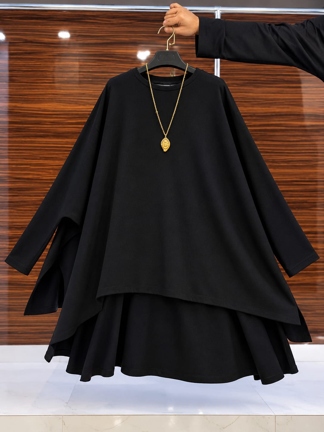Close-up of premium fabric texture and rich mocha color on Chakoor Royal Mocha Draped Luxe Co-Ord Set