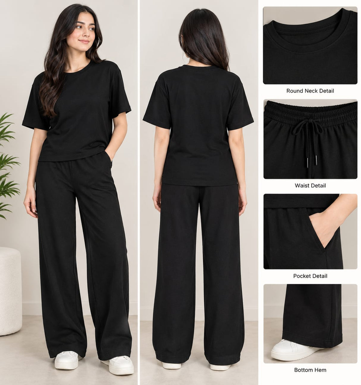 SL 5022 |Chakoor| Classic Black Round-Neck Lounge Co-Ord Set
