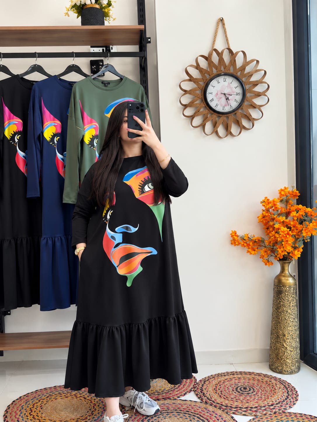 CH 6148 |Chakoor| Pop Art Face Print Ruffle Maxi Dress