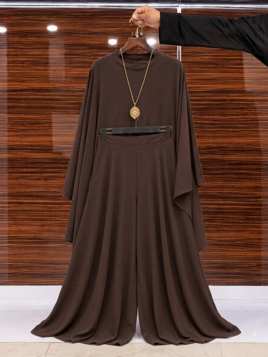Back view of Chakoor Royal Mocha Draped Luxe Co-Ord Set showcasing clean tailoring and comfortable fit