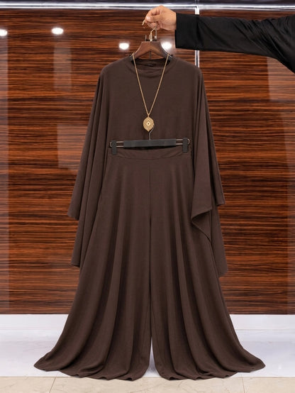 Back view of Chakoor Royal Mocha Draped Luxe Co-Ord Set showcasing clean tailoring and comfortable fit