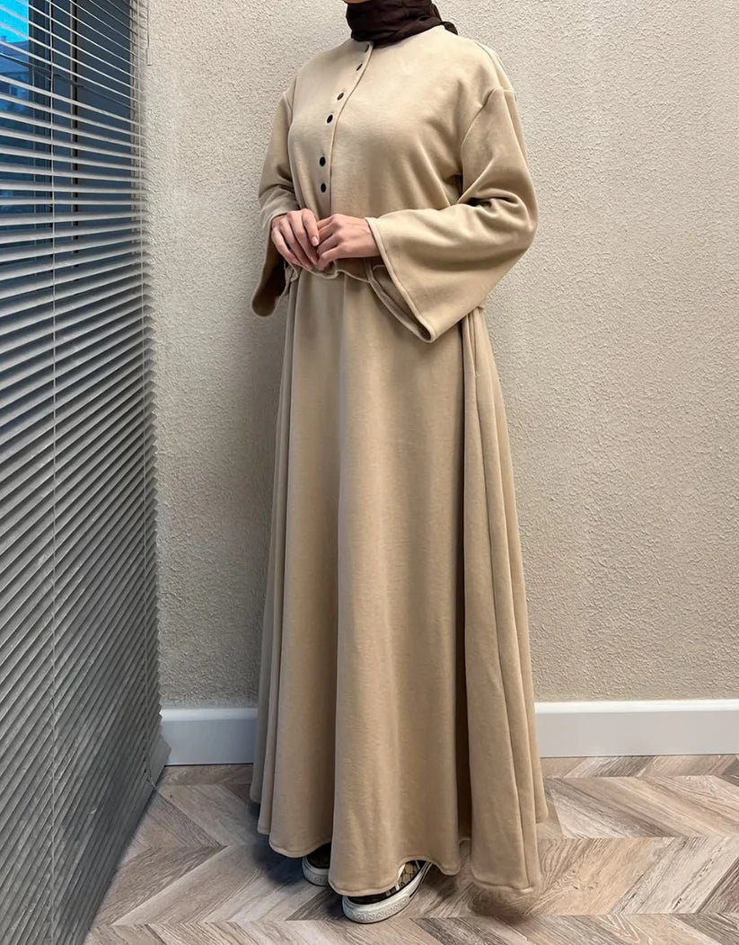 CH 608 - 2 Pcs Winter Outfit Long Frock With Upper Fleece Jacket - CHAKOOR