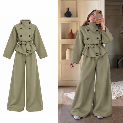 CH 6149 |Chakoor| Button-Front Belted Fleece Co-Ord Set