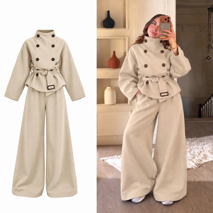 CH 6149 |Chakoor| Button-Front Belted Fleece Co-Ord Set
