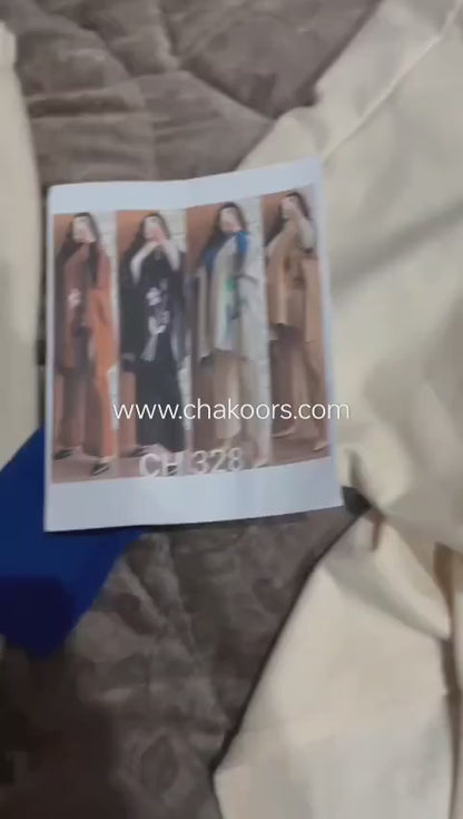 Chakoors Ready To Wear Winter 3 Piece Fleece Suit Cape Shawl High Neck & Trouser CH # 328